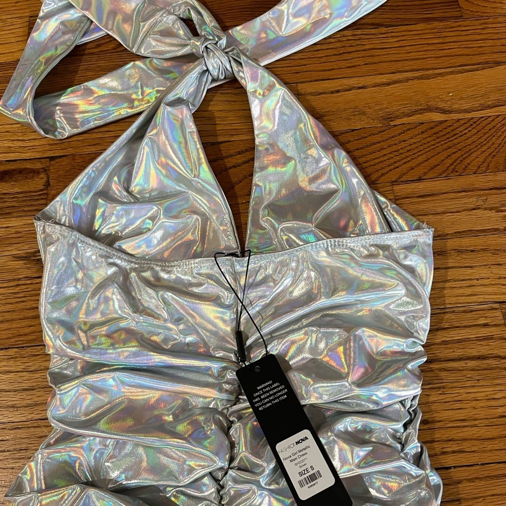 Fashion Nova Silver Holographic Midi Dress - Picture 4 of 4
